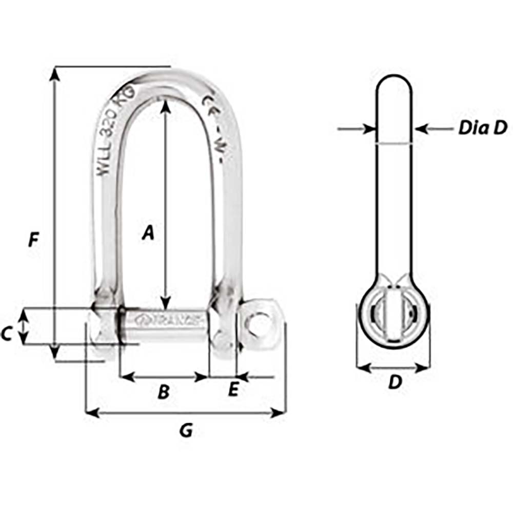 Wichard Self-Locking Long D Shackle - Diameter 6mm - 1/4" [1213W]