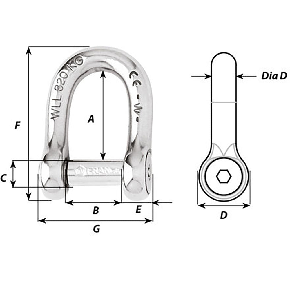 Wichard Self-Locking Allen Head Pin D Shackle - 8mm Diameter - 5/16" [1304W]